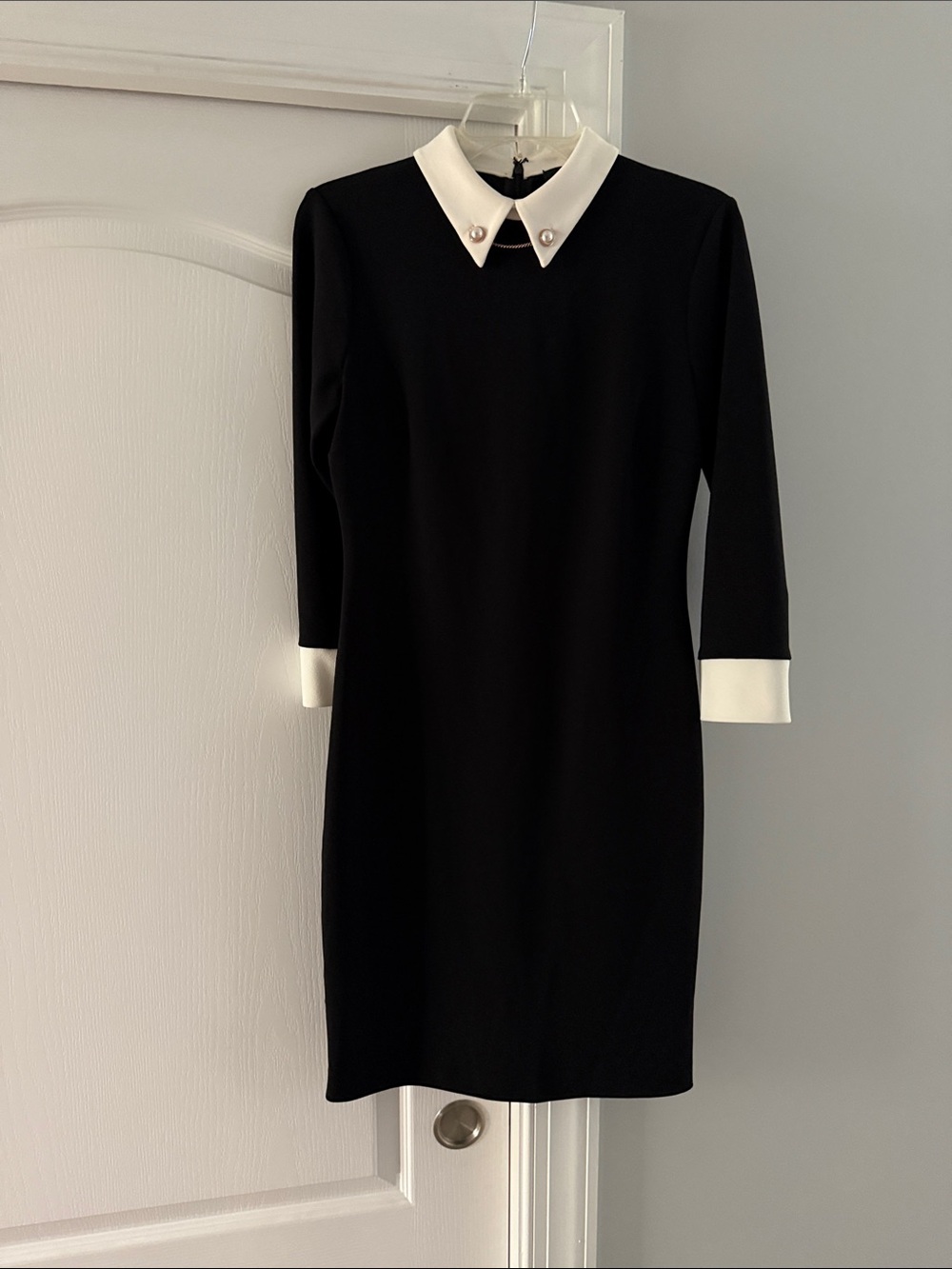 Ivanka Trump Black Dress with White Collar and Cuff Detail Size 4